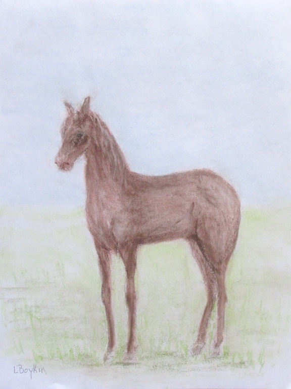 pastel drawing of a brown horse