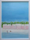pink beach cottages painting
