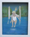 girl jumping off dock painting
